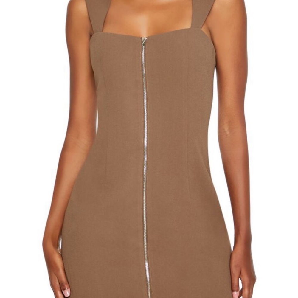 Chic Brown Zip-Front Dress